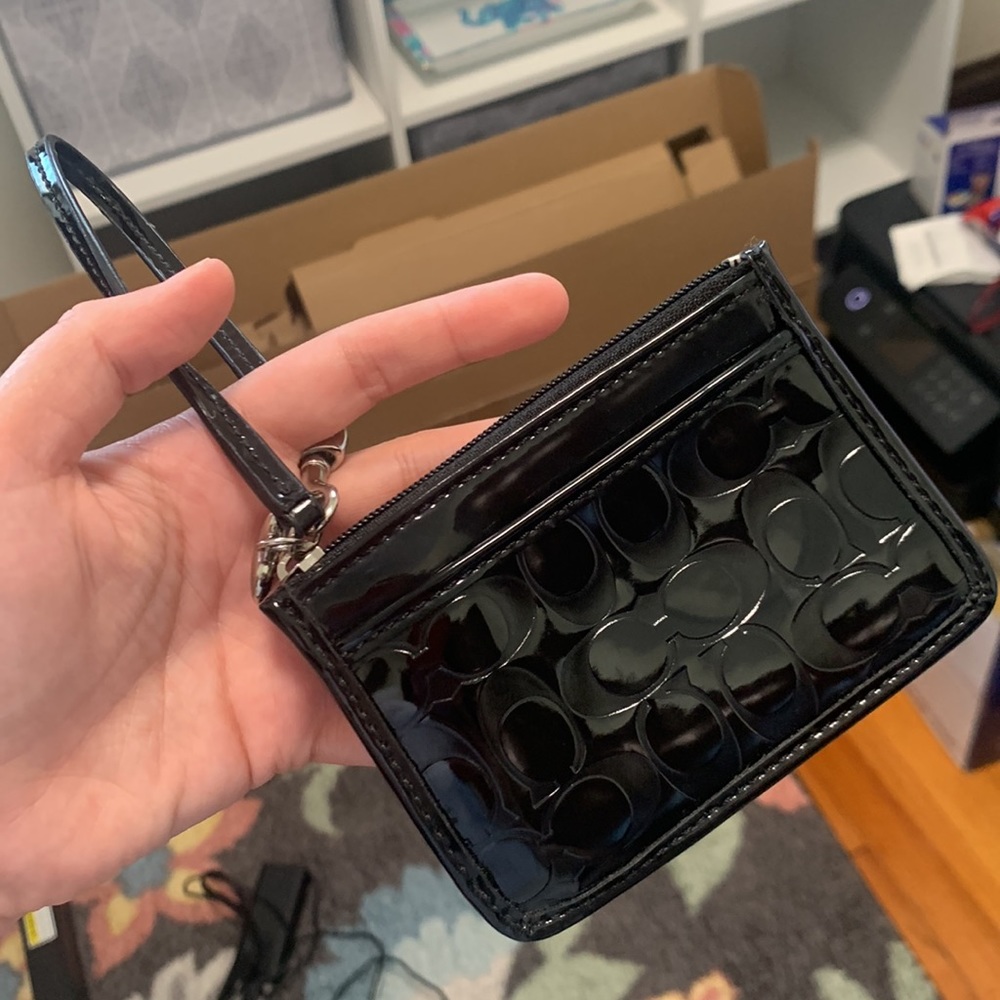 Coach ID card Case Wallet Patent Black